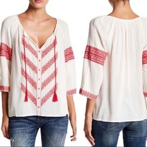 NWT Lucky brand boho red embroidered top - sz L